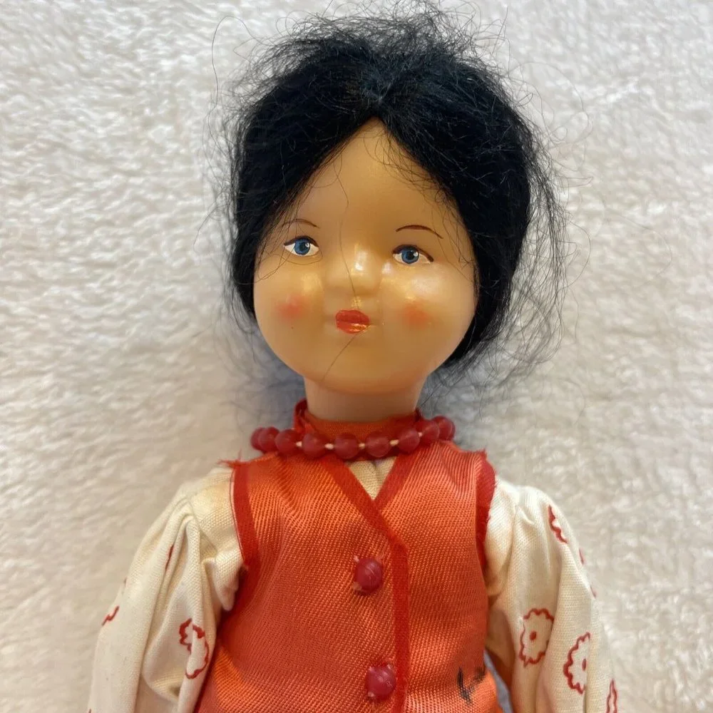 VINTAGE 1970s Mockobckar Russian Doll - Hard Plastic Approx. 12” - Folk Costume.